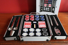 NIB BAR BUTLER The Rocks Barware Collection Poker Set Chips Cards Flasks... - $89.00