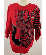 Vintage 90s Women&#39;s Sweatshirt Fleece Top Zebra Stripe Glitter Dolman Sl... - £12.57 GBP