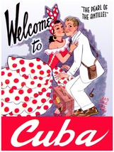 7673.Welcome to cuba.woman in polka dot red dress.kiss.man.POSTER.art wall decor - £12.85 GBP+