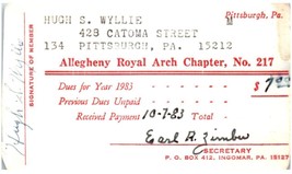 Vintage Masonic Membership Card Pittsburgh 1983 - $14.84