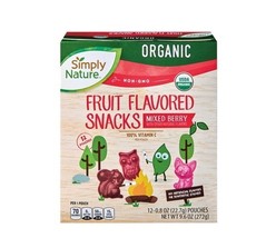 Simply Nature Organic Fruit Snacks, Mixed Berry, 12 Pouches, 9.6 oz - $10.99