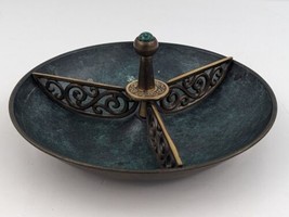 Vintage Judaica Verdigris Enameled Brass Copper Bowl Divided Plate Dish Israel - £28.43 GBP