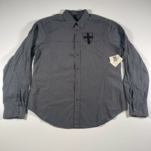 NEW Guess Button Down Shirt Mens XL Gray Striped Long Sleeve Cotton Coll... - $22.43