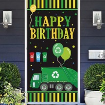 Garbage Truck Trash Trucks Happy Birthday Banner Backdrop Background Photo Booth - $18.99