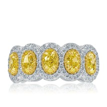 2.19CT 5 Stone Oval Natural Fancy Yellow Diamond Wedding Band 14k Gold - £3,657.13 GBP