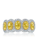 2.19CT 5 Stone Oval Natural Fancy Yellow Diamond Wedding Band 14k Gold - £3,628.74 GBP