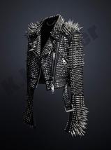 New Mens Full Black Punk Silver Long Spiked Studded Leather Brando Jacket 2019 - £279.76 GBP