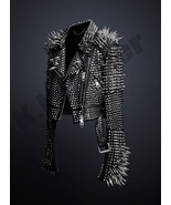 New Mens Full Black Punk Silver Long Spiked Studded Leather Brando Jacke... - $6,663.63 MXN