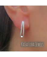 Sterling Silver CZ Hoop Earrings - Double Loop Design - $971.66 MXN