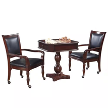 Mahogany Fortress Chess, Checkers &amp; Backgammon Pedestal Game Table &amp; Chairs Set - £965.77 GBP