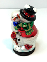 THOMAS PACCONI Snowmen Blown Glass 30 Years Wooden Base Christmas Holiday Winter - £15.56 GBP