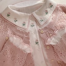 Cotton Shirt for Sweet Girl Peter Pan Collar  Rose Embroidery  Trim Neck Cute To - £83.83 GBP