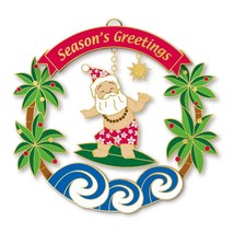 Island Heritage Hawaiian Surfing Santa Metal Die Cut Christmas Ornament - £14.67 GBP