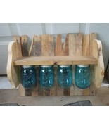 Handmade Rustic 4 Blue Mason Jar Shelf with slats, 17x6x14, made to order - £24.92 GBP