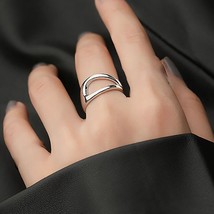 Minimalist 925 Stamp Rings Vintage Trendy Multilayer Lines Hollow Geometric Part - £11.17 GBP