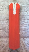 KAYSER Vintage Womens Long Nightgown Lace Trim Orange Silky Nylon Size Small USA - £31.16 GBP