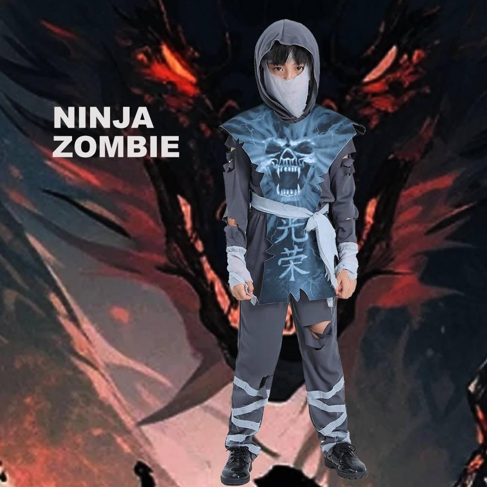 Child Boy Japanese Anime Figures Zombie Ninja Cosplay Stage Costume Fancy Dress - £21.42 GBP+