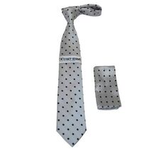 Men's Stacy Adams Tie and Hankie Set Woven Silky Satin #SAT122 Silver Polka Dot image 2