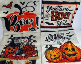 Halloween Pillow Cover Case 17&quot; X 17&quot; Halloween Boo Trick Treat Spooky Set of 4 - £13.35 GBP