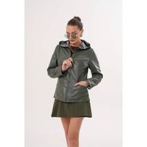 The Avelyn Reversible Olive Green Leather Women Jacket image 15