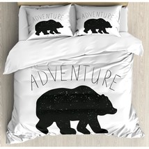 Adventure Duvet Cover Set, Black Silhouette Of A Wild Bear Zoo Animal Nature Pas - £130.63 GBP