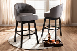 Olson Gray Fabric Upholstered Wood Swivel Bar Stool Set of 2 - $420.00