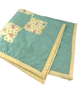 VTG Handmade Baby Blanket 42&quot;x 40&quot; Square Patchwork Yellow Blue  - £17.70 GBP