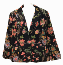 Liz Claiborne Women’s  Black Flower Sparkly Corduroy Jacket Blazer Size 16 - £32.82 GBP