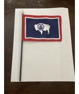 New Wyoming State Mini Desk Flag - Black Wood Stick Gold Top 4” X 6” - $8.00