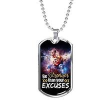 Be Stronger Than Your Excuses Engraved 18k Gold Dog Tag w 24&quot; Chain - £55.28 GBP