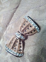 Vintage Golden Pin Brooch Charming Black Enamel Jewelled Bow - £19.30 GBP
