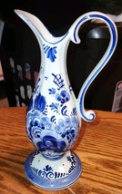 Vintage Delft Blue Holland 206 Floral Pitcher Small Classic 8.5&quot; Tall - $52.99
