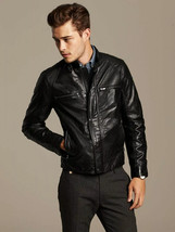 NEW Men&#39;s Jacket 100% Genuine Real Lambskin Leather Racer Biker Jacket E... - $2,143.75 MXN+