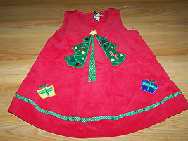 Size 24 Months Rare Editions Christmas Tree Holiday Jumper Dress Red Corduroy  - £14.22 GBP