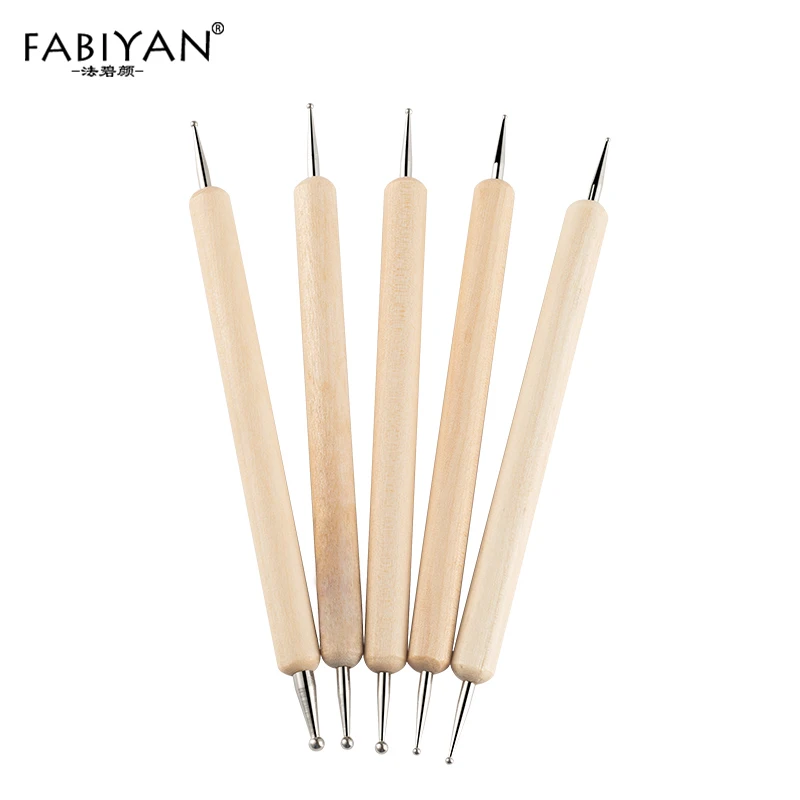 5pcs/Set Nail Art 2 Way Dotting Pen Brush Wooden Painting Acrylic UV Gel Polish - £9.38 GBP