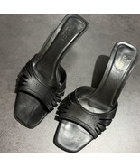 GUCCI Black Leather Slip-On Heeled Slide Sandals, Size 9B (US) 2.5” Heel - $209.21 CAD
