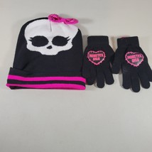 Monster High Beanie Hat and Gloves Set Girls One Size Black Pink OS - £10.39 GBP