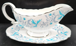 Grosvenor Debutante Gravy Boat &amp; Underplate Set Vintage Platinum Trim Fl... - $128.37