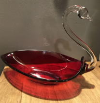 Vtg Large Duncan Miller Glass Ruby Red Collector Swan Dish Bowl 11 1/2&quot; ... - $34.30