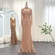Beautiful Luxury Rose Gold Muslim Dubai Evening Dresses Long Sleeves 2023 Emeral - £396.92 GBP