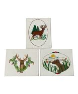 Hand Embroidered Woodland Animal Canvas Art Set Deer Dog Nature Folk Art... - $43.20