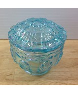 Fenton Blue Green Iridescent Trinket Box Carnival Glass Leaf Pattern Opa... - £37.36 GBP