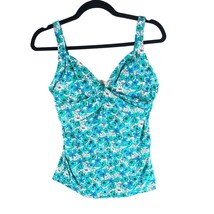 Lands End Women&#39;s Chlorine Resistant Wrap Underwire Tankini Swimsuit Top Blue 8 - £15.34 GBP