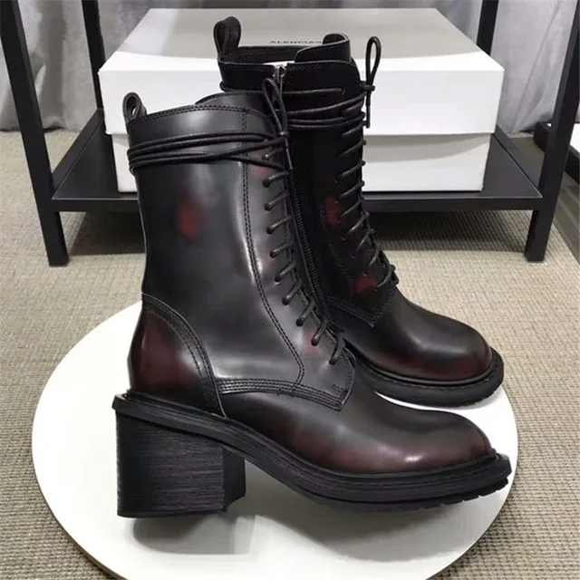 2020 New Black Leather Women Platform Ankle Boots -up  Heel Ladies Short Booties - $110.99