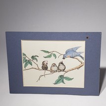 VTG 1980&#39;s House Mouse Print Blue Matted 5x7 Ellen Jareckie Blue Bird On Branch - £7.95 GBP