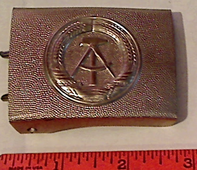 Primary image for Vintage East German Military Wide Belt Buckle Hammer & Compass Stamped Metal