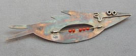 Whimsical 1980&#39;s Gabrielle Gould Mixed Metal Carnelian Bird Pin NOS - $175.00