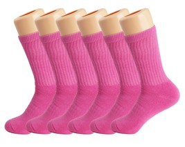 Pink Cotton Crew Socks for Women with Full Cushioned 6 Pairs - $17.09