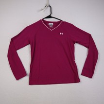 Under Armour Vneck Heatgear Shirt Youth L Pink Long Sleeve Athletic Casual - $10.87