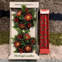 LOT: 2 Vtg Christmas Plastic Holly Candle Holders &amp; 2 Red Holly Taper Candles - £15.75 GBP